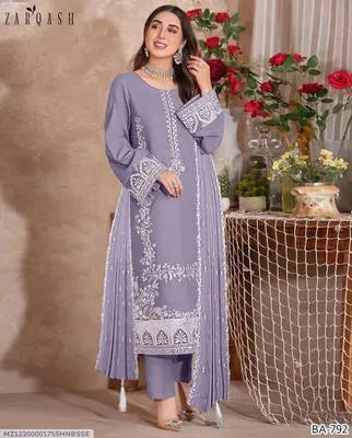 Elegant Purple Embroidered Suit - 3 Pcs Set