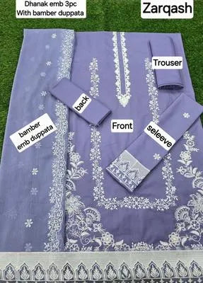 Elegant Purple Embroidered Suit - 3 Pcs Set