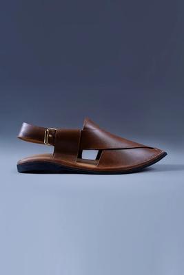 Tan Brown Leather Kaptaan Chappal with Sleek Square Toe Finish