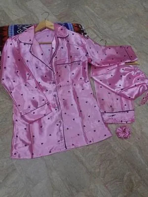 3 Pcs Women's Stitched Silk Printed Night Suit