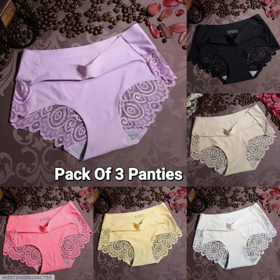 Comfortable Lace Work Spandex Briefs - 3 Pcs Multicolor Set