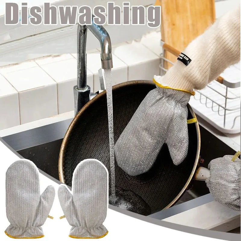 1 Pair New Steel Wire Dishwashing Gloves for Kitchen Cleaning Waterproof & Insulated Multifunctional Household Cleaning Gloves Heat Resistant Reusable for Washing Dishes Pot Scrubbing Laundry and Gardening Durable & Skin Friendly
