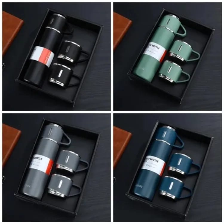 3 Cup Double-Layer Stainless Steel Vacuum Flask Set (Random Colors)