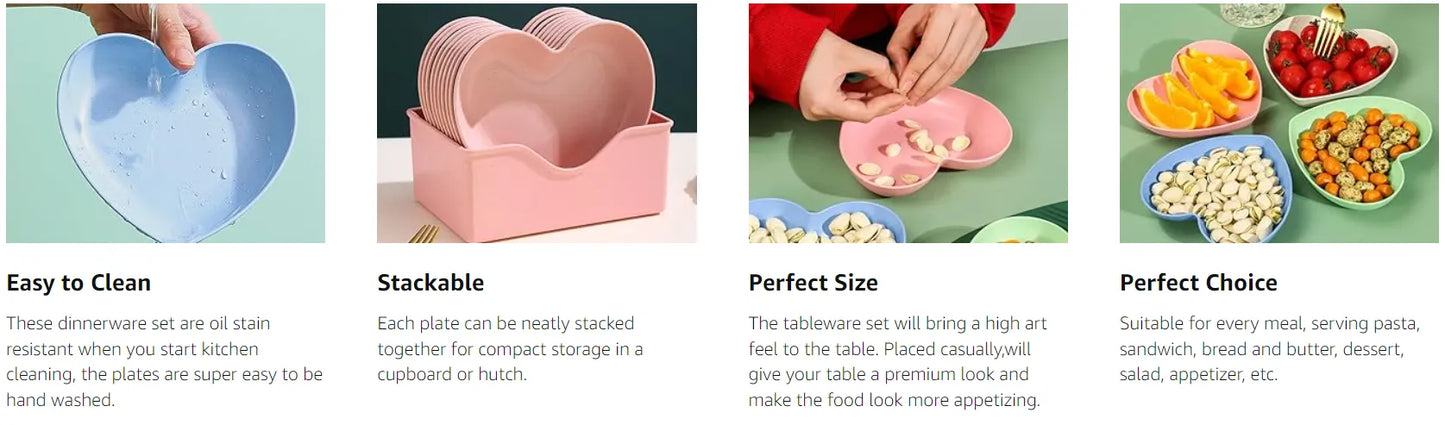 10Pcs Multi-function Spit Bone Heart Shape Plate Set Dish Household Food Grade Plastic Spit Bone Dish Hearts Plate Set Dining Table Garbage Plates Small Plates Snakes Plate for Snacks