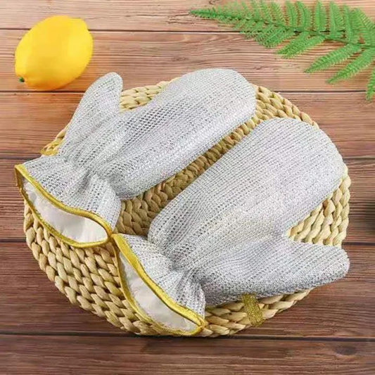 1 Pair New Steel Wire Dishwashing Gloves for Kitchen Cleaning Waterproof & Insulated Multifunctional Household Cleaning Gloves Heat Resistant Reusable for Washing Dishes Pot Scrubbing Laundry and Gardening Durable & Skin Friendly