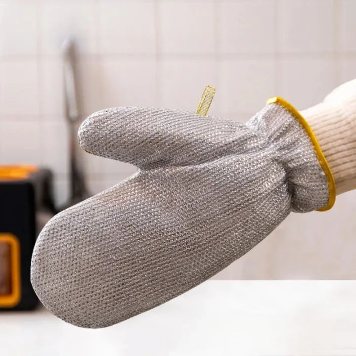 1 Pair New Steel Wire Dishwashing Gloves for Kitchen Cleaning Waterproof & Insulated Multifunctional Household Cleaning Gloves Heat Resistant Reusable for Washing Dishes Pot Scrubbing Laundry and Gardening Durable & Skin Friendly