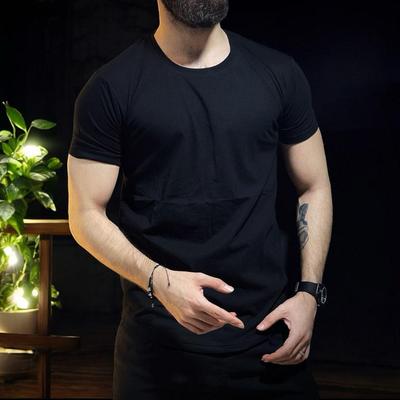 Men's Plain Black Jersey T-Shirt - 1 Pc Round Neck Style