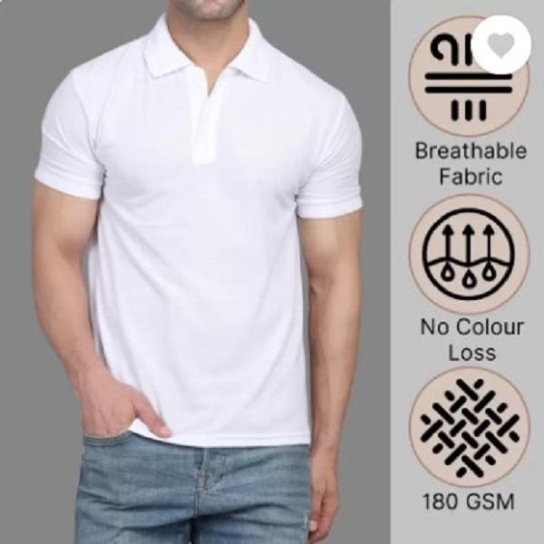 Men's Cotton Plain Polo T-Shirt - 1 Pc Round Neck
