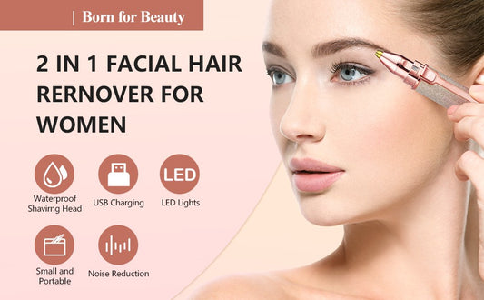 2in1 Electric Eyebrow Trimmer and Shaver Rechargeable Hair Remover for All Parts Use in Pen Flawless Hair Remover Rechargeable Painless Precision Eyebrow Trimmer and Eyebrow Razor Tool with LED Light for Face Lips Nose Chin Arm