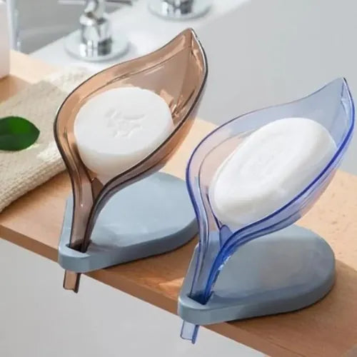 Suction Leaf Soap Tray | Self-Draining Crystal Soap Dish (Random Color)